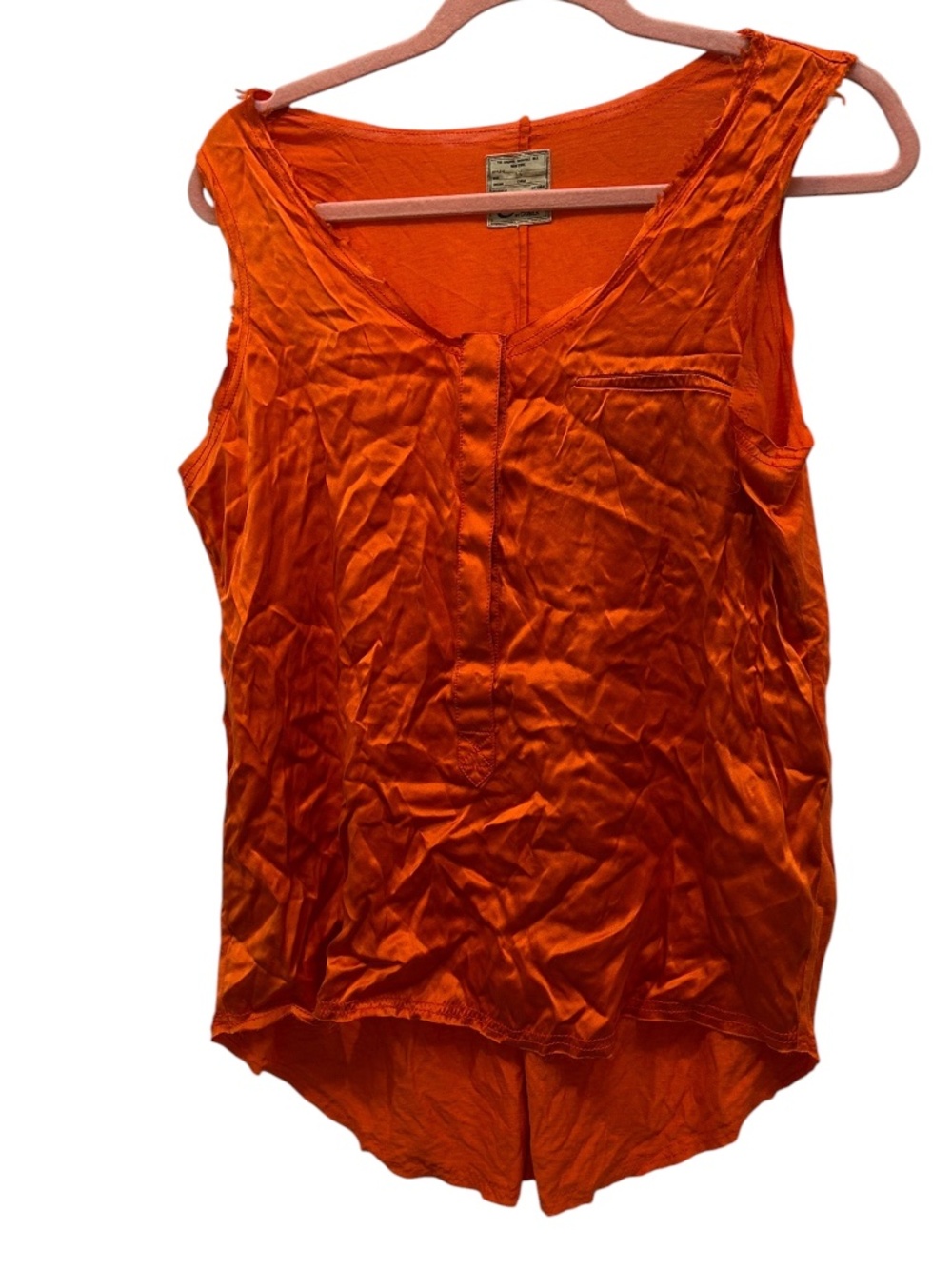 go silk orange 20% linen sleeveless raw edged half snap tunic top S